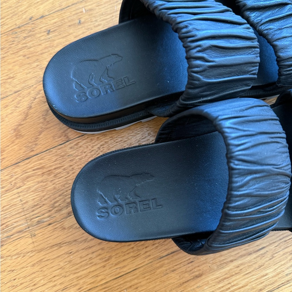 Sorel Black Two Strap Slide Sandals - Picture 2 of 5